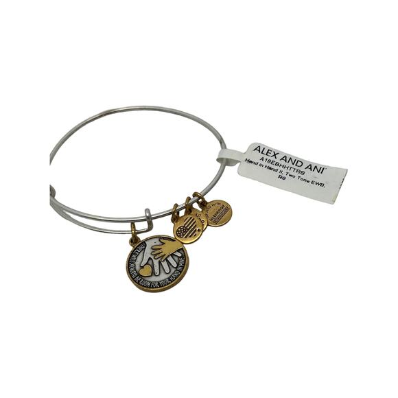 NWT Alex and Ani Hand in Hand Two-Tone Charm Bracelet Exclusive Silver Gold - Picture 3 of 5
